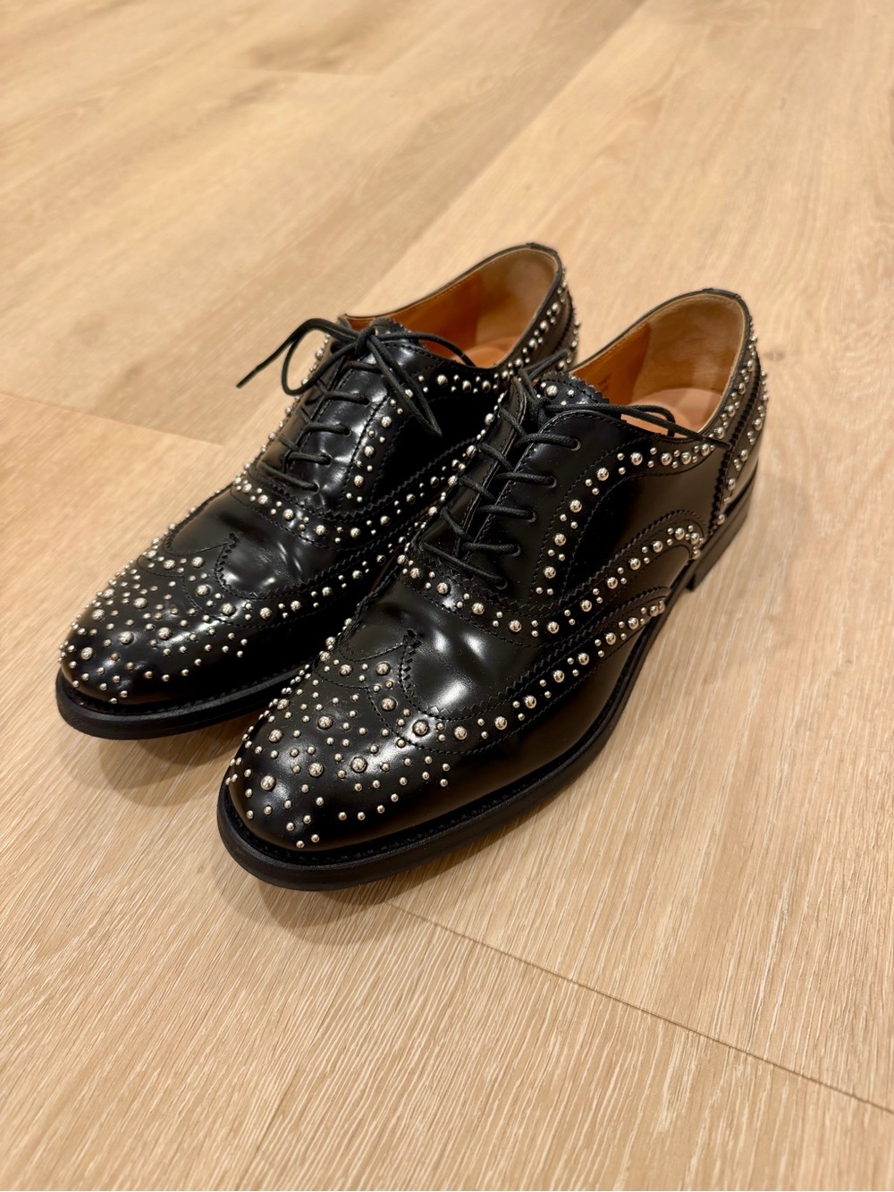 Church's Burwood Met Studded Black Leather Brogues Oxford Shoes EU 37 Women’s
